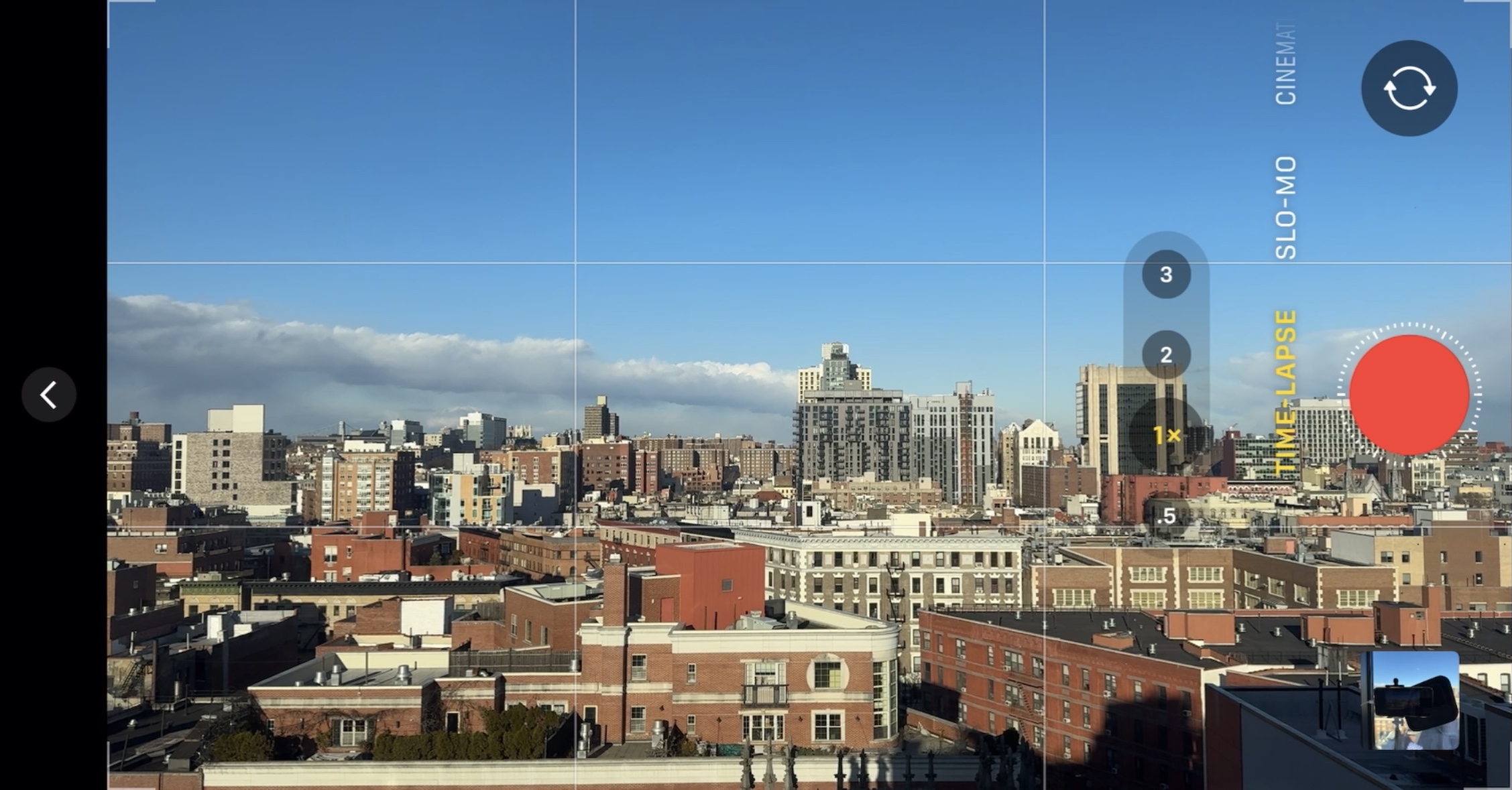 A screenshot of the iOS Camera app using the timelapse function.