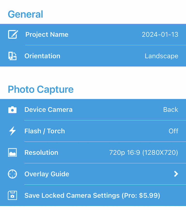 OSnap! project configuration screenshot
